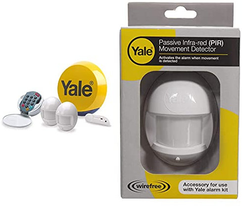 Yale YES-ALARMKIT Essentials Alarm Kit, Battery Powered, 5 Piece Kit, Self Monitored & B-HSA6020 Alarm Accessory Wire free PIR, Motion Activated, Accessory for HSA Alarms Including YES-ALARMKIT, White