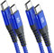 sweguard Cable USB C a USB C [2 piezas 2m+2m] 60W 20V / 3,1A PD Cable de carga rápida USB tipo C con nailon trenzado, Chromebook Pixel, Galaxy S20 / S10 Huawei - Azul