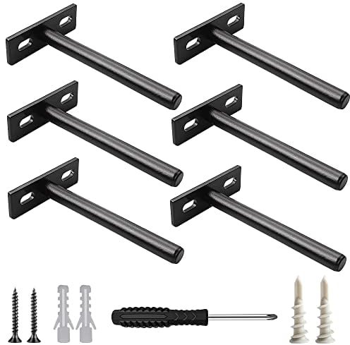 WeqeYent 6 Pezzi Staffa Per Mensola Galleggiante 125mm, Staffa Mensola Nascosta, Supporto Scomparsa, Invisibile Nascosto Resistente in Legno Parete, Finitura Nera Opaca