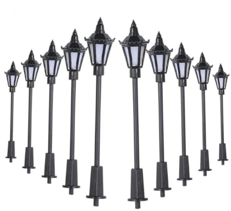10 STK Modell bahnleuchten Gittermastleuchte, 00/H0 Gaslaterne Gartenlampen Parklaternen, Warmweiße Lichter,65-70mm (adjustable)Modelleisenbahn-Lampenpfosten, LED-Straßenlicht