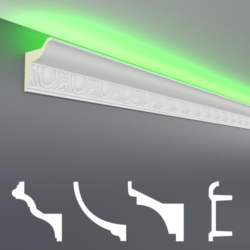 HEXIM LED Stuckleisten Muster - Indirekte Beleuchtung mit Deckenleisten aus PU, leicht & lichtundurchlässig- (20cm LED-3) Stuckprofil Profil