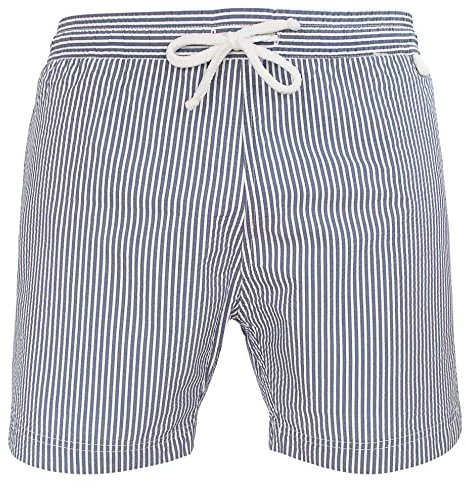 les loulous de la plage - Montauk 755 Badeshorts für Herren, klassisch, gestreift, blau, grau und weiß, blau, XXL