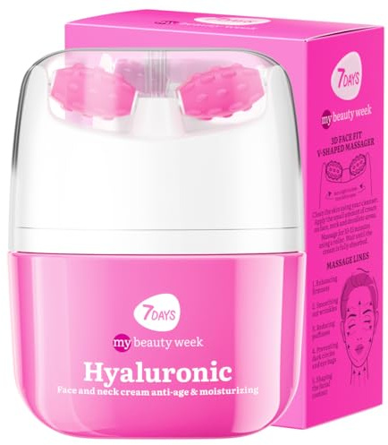 7DAYS Face Moisturizer with Hyaluronic Acid – Korean Skin Care Daily Face Cream for Women – Anti Aging, Anti-Wrinkle, Firming – with Face Roller & Neck Massager – 1.35 fl oz