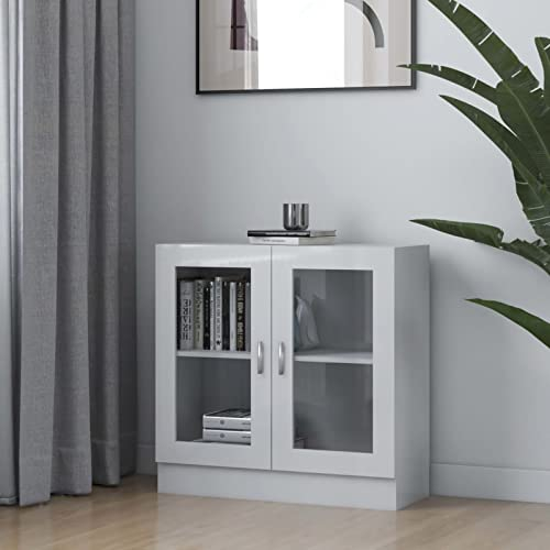 ZEYUAN Armoire à vitrine Blanc Brillant 82,5x30,5x80 cm Aggloméré,Armoire à Vitrine,Vitrine Salon,Armoire à Vitrine Bibliothèque,Meuble de Rangement