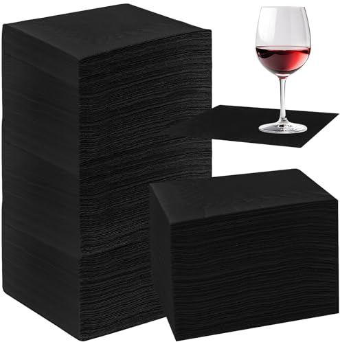 1000 Stück 2-lagige schwarze Servietten, Bar-Servietten, Einweg-Cocktail-Servietten, schwarz, quadratisch, Abendessenservietten, Papier für Hochzeit, Getränke, Geburtstag, Restaurant, Party, 12 x 12