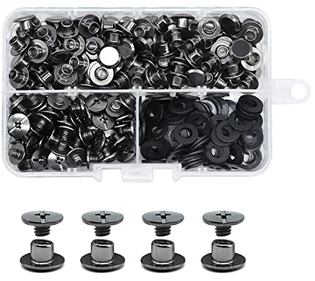 JINTANG 100 Set Chicago buchschrauben,M5x4mm binding Schrauben kit,schraubnieten für leder,ledernietenset,verwendet für DIY Leder handwerk kleidung tasche,Bücher und Dekoration (Schwarz Glänzend)