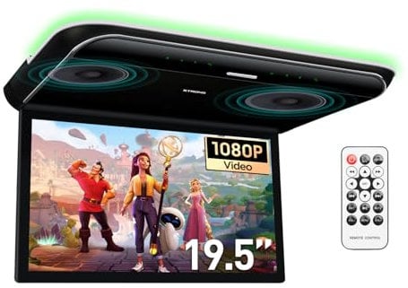 XTRONS 19.5-inch HD Digital TFT 16:9 Screen Car Overhead Video Ultra-Thin Car Roof Mounted Player 1080P with Built-in HDMI/AV/USB Speakers and Colourful Aura Light