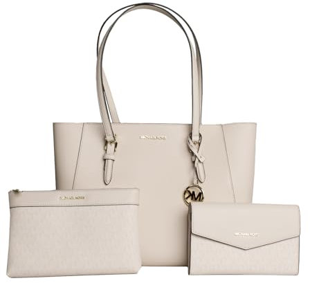 Michael Kors Charlotte große 3-in-1 Leder-Handtasche, Tragetasche und Crossbody, Helles Cremeweiß