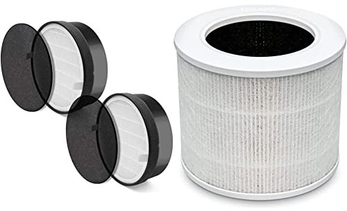 Levoit Air Purifier LV-H132 Replacement Filter, True HEPA and Activated Carbon Filters Set 2 PACK & Air Purifier Replacement Filter 3-in-1 HEPA, High-Efficiency Activated Carbon, Core Mini-RF White