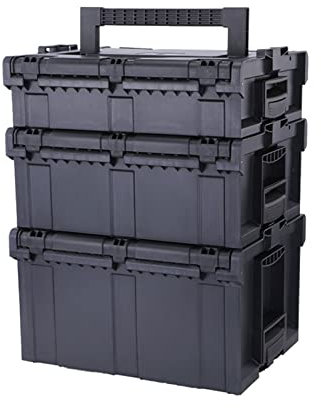 Werkzeugbox/Werkzeugkästen Tragbarer Werkzeugkasten-Organizer, stapelbarer Kunststoff-Werkzeugkasten, multifunktionaler Werkzeugkoffer-Organizer for Outdoor-Camping, Schwarz Werkzeugaufbewahrung ( Siz