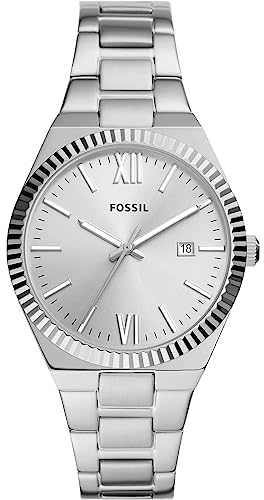 Fossil Scarlette Watch für Damen, 38mm Quarz-Dreizeiger-Datumswerk mit Edelstahlarmband