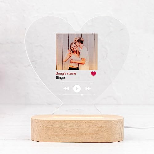 Wanapix | Placa de Luz Personalizada Canción | Spotify Personalizable | Sin Pilas, Incluye Cable USB | Luz LED Blanca | Base de Madera | Regalo Original | San valentín | Canción
