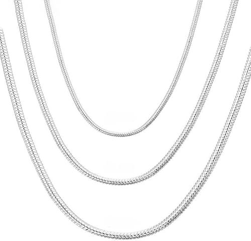 Gicko Schlangenkette Silber 925 - Stärke in 1,2,3 mm - Silberketten in Verschiedenen Längen : 40,45,50,55,60 cm Halskette für Damen & Herren (40, Stärke 3mm)