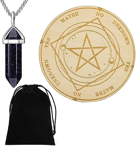 SSRDFU Set de Stern Pendel Brett Wünschelrute Wahrsagen Metaphysische Message Board Holz Brett mit Kristall Wünschelrute Pendel Halskette Hexerei Wicca Altar Supplie