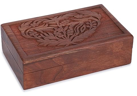 Ajuny Schmuckschatulle aus Holz Handgeschnitzt Dekorativ mit Blumen und Blatt Design Mehrzweck Schatztruhe Organizer Reise Andenken Schmuckhalter Uhrenbox Geschenke 20.3 x 12.7 cm