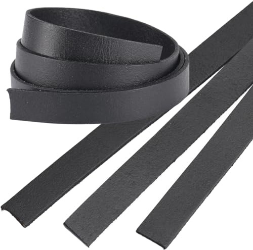 GORGECRAFT 3 Rolle 15mm Breites Flaches Lederband Echtlederstreifen 2mm Dick Schwarzes Lederband Rindslederschnur Flechtfaden Seil Für Armbänder Schmuckherstellung Gürtel Schubladengriff DIY-Handwerk