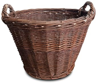 Ogrodzenia Wiklinowe Ø 40 cm Weidenkorb mit Henkel 3 Größen Erntekorb Kartoffelkorb Natürlicher Aufbewahrungskorb Obstkorb Holzkorb Korb Geflochten Flechtkorb Kaminholzkorb Füllkorb Blumentopf