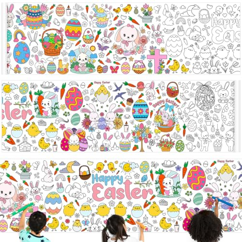Bluelves Ostern Tischdecke zum Ausmalen,Ausmalbilder Ostern Kinder,Ostertischdecke Bemalbare,Mal Mich Bunt,Ausmaltischdecke für Ostergeschenke Happy Easter Kindergeburtstag（200cmx30cm）