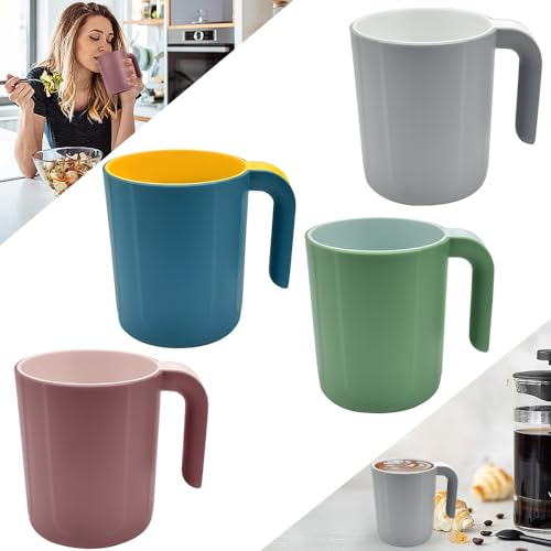 NAROSEBE 4 Pcs Vasos de Plástico Reutilizables de Colores de Doble Capa 450ml Vaso Irrompible Niño Tazas de Café Grande Vaso de Plástico Camping con Asa Ergonómica para Niños Viajes Camping,4 Colores