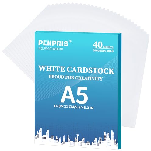 A5 300gsm Blanc Papier Cartonné 40 Feuilles - Papier cartonné couverture papier cartonné papier épais papier épais pour la fabrication de cartes bricolage, Invitations, cartes postales PAC01WH040