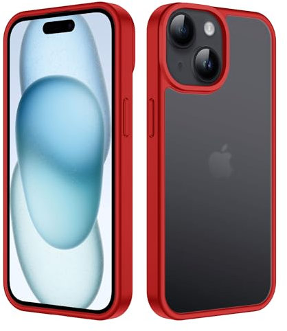 iCatchy for iPhone 15 Matte Case 6.1-Inch, Shockproof Anti-Fingerprint Frosted Military Grade Drop Protection Translucent Cover Enhanced Camera Lens Protection Compatible with iPhone 15 (Red)