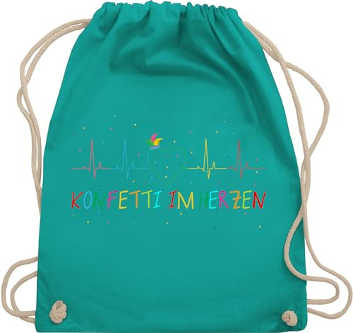 Turnbeutel Rucksack - Karneval & - Taschen - Konfetti im Herzen Herzschlag Fasching I - Unisize - Türkis - kölle karnevalsbeutel faschings ekg stoffbeutel wurfbeutel karnevalstasche karnevals herz