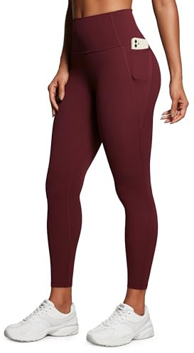 CRZ YOGA Butterluxe Damen High Waist Sport Leggings Blickdicht Soft Yoga Hosen Gym Workout Leggins mit Tasche - 64cm Roter Merlot 40
