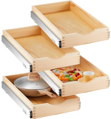 Sintuff Ausziehbare Ablagen aus Holz, 4 Stück, sanft schließend, ausrollbare Regale für Küchenschränke, vollständig montiert, ausziehbare Speisekammerregale für Küchenunterschrank (30,5 x 53,3 cm)
