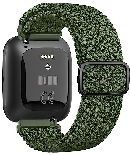 Vancle Nylon Armband für Fitbit Versa 2/Versa/Versa Lite/SE - Verstellbares Geflochtenes Ersatzarmband für Damen und Herren (Armeegrün)