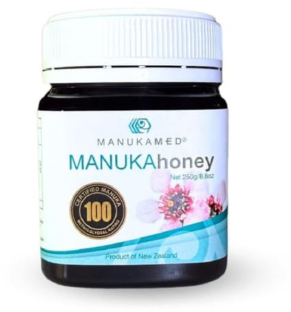 ManukaMed Neuseeland Manuka Honig, 100% rein mit zertifiziertem Methylglyoxal-Gehalt, Manuka Honig Naturprodukt (250 g / 8.8 oz) (MGO+100)