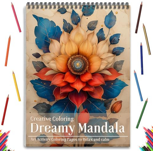 Mandala und Natur Malbücher für Erwachsene und Frauen, Entspannung, Spiralbindung, einseitig, Geschenke, Kunst und Handwerk für Frauen zum Entspannen, Angst und Depressionen, 24 bunte Malvorlagen