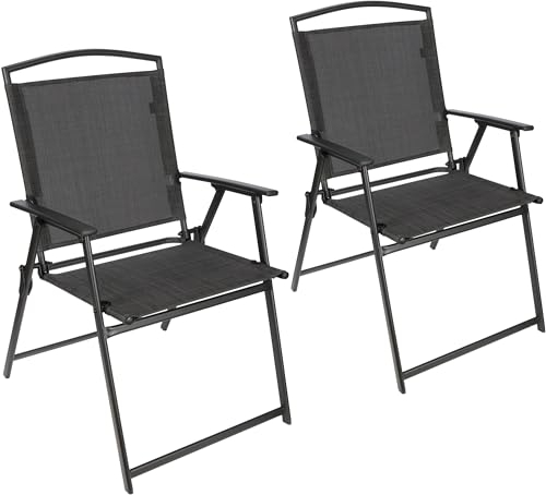 BRUBAKER 2er Set Gartenstuhl Bergamo - Campingstuhl bis 100 kg - Wetterfest und platzsparend - Balkonstuhl klappbar - Klappstuhl für Camping Garten Terrasse und Balkon - Dunkelgrau