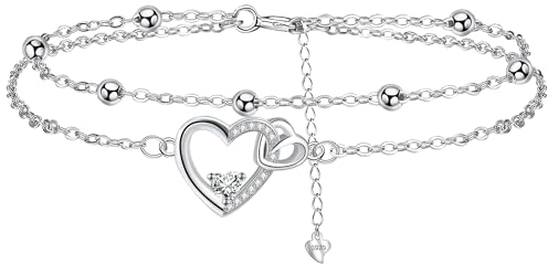 Micory Damen Liebe Herz Armband 925 Sterling Silber Freundschaft Zirkonia Armbänder Valentinstag Muttertag Geburtstag Geschenk für Mama Ehefrau Freundin