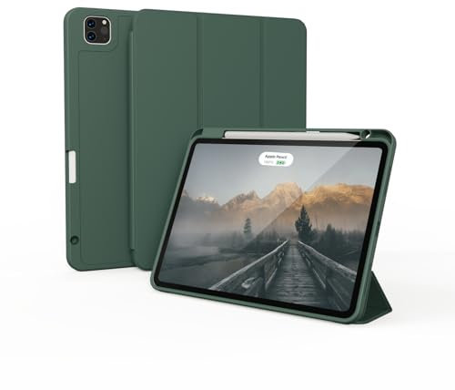 KVTVOU Case for iPad Pro 11 Inch 2022/2021/2020 4th / 3rd / 2nd Generation, Soft TPU Back Cover, Slim Protective Case with Pencil Holder for iPad Pro 11 Inch, Auto Wake/Sleep, Dark Green