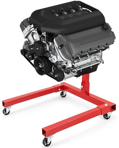 GOPLUS Motorständer mit 680 kg Kapazität, Motorheber mit um 360 Grad drehbarem Kopf, 4 verstellbaren Armen, 4 Rollen & rutschfestem Griff, Motorenheber für Garagen & Werkstätten, Rot (Modell 2)