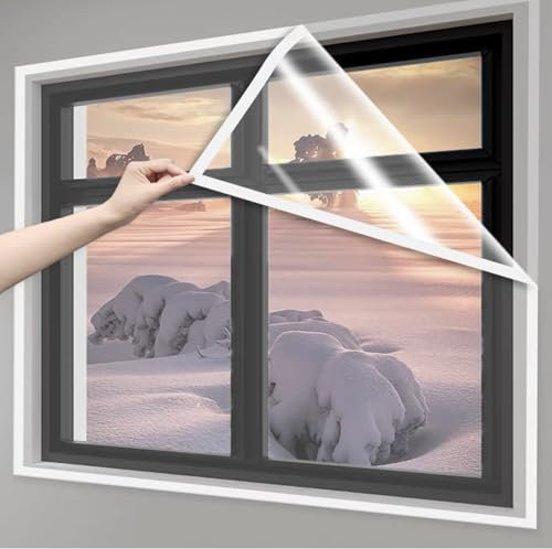 Thermo-Fensterfolie,Klare Fensterfolie,Energiesparende Kälteschutz Fensterisolierung,Selbstklebend Wiederverwendbar,Kältebeständige Fensterfolie,Winddichte Fensterfolie (80 x 100cm)