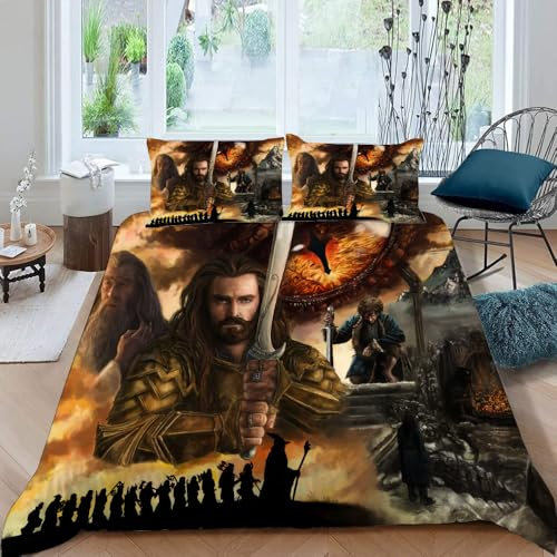 LORDOS Bettwäsche 155x220cm Baumwolle Bettbezug - Der Herr der Ringe Atmungsaktive Bettwäsche Sets, Bettwäsche Mit Reißverschluss+2 Kissenbezüge 80x80cm