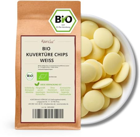 Kamelur 1kg Bio Kuvertüre Weiße Chips - weiße BIO Couvertürechips zart schmelzend optimal als Grundlage für Schokolade oder Pralinen