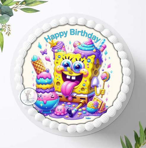 Tortenbild, Zuckerbild kompatibel mit: Spongebob, Essbares Foto für Torten, Tortenbild zum Geburtstag, Tortenaufleger Ø 20cm - 1699z
