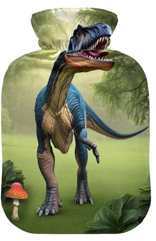 Hot Water Bottle with Cover, Jungle Dinosaur 2L Leakproof Hot Water Bag for Hand Feet Warmer, Neck, Shoulder, Back, Muscle Pain Relief, Cold Compress