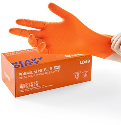 LANON 8-mil Orange Disposable Nitrile Gloves, Mechanic, Heavy-Duty, Food-Safe, Latex-Free, Powder-Free, Fully Diamond Textured, Small(Pack of 100)