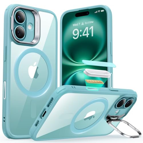 ESR for iPhone 16 Case, Camera Control,Compatible with MagSafe, Military-Grade Protective Case, Built-in Stash Stand Phone Case, Scratch-Resistant Back Cover, Classic Series, Clear Green