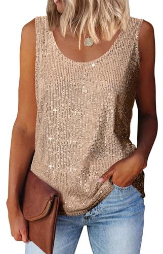 Suncife Damen Pailletten Oberteil Tank Glitzer Top Frauen Party Glitzertop, Gold, M