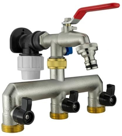 Wall Flange Kit 20mm MDPE - Designed for Secure and efficient Connections with 20mm MDPE Pipes Suitable for Gardening, Backyard, Around The House, Farmhouse (Triple Outlet Metal Splitter Tap)