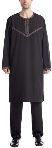 Robe De Prière Musulmane Costumes Homme Col Rond Manche Longue Style Ethnique du Moyen-Orient Grande Taille Abaya Ouvertes Turquie Eid Ramadan Haut + Pantalon pour Ethnique, Mariage, Soirée, Fête