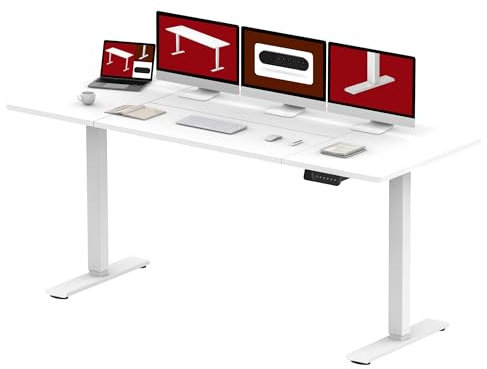 SANODESK Höhenverstellbarer Schreibtisch 180×80 cm – Elektrischer Standing Desk mit Dualmotor, Extra stabilem Gestell & Memory-Funktion(weiß+weiß)