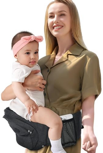 Hüftsitz Babytrage Ergonomische Hüfttrage Kindertrage mit Verstellbarem Hüftgurt 3D Anti-Rutsch-Sitz & diversen Taschen Ideal Hüftsitz Baby für Neugeborene bis Keinkind Hüfttrage
