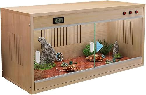 Vivarium Box Reptilien-Amphibienkäfig, große hölzerne Haustier-Futterbox, Haustierhaus, Reptilien-Terrarium-Inkubator mit Lüftungsschlitzen, braun, 100 x 40 x 42 cm