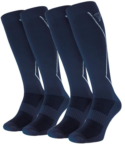 Black Snake 2 Paar Kompressions-Laufsocken für Damen & Herren - gepolstert, atmungsaktiv, mit Achillessehnen-Schutz und Kompression an Wade & Spann - Dunkelblau - 43/46