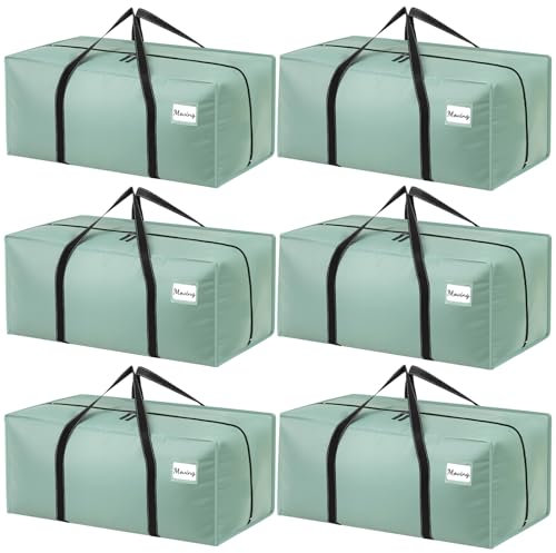 Dntorx 6 Stück 120L Aufbewahrungstasche, Heavy-Duty Umzugstaschen Wasserdicht Umzugskartons Große mit Reißverschluss Griff Faltbar Aufbewahrungsbox für Umzug Camping Kleidung Aufbewahrung (Hellgrün)
